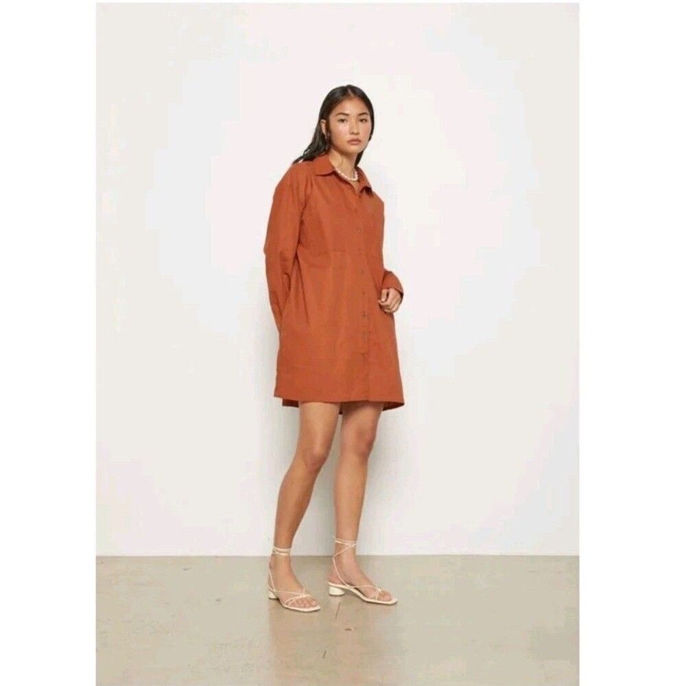 Aila Blue Oversized Tailored Shirt Dress Rust Size S Pockets European Flax Linen